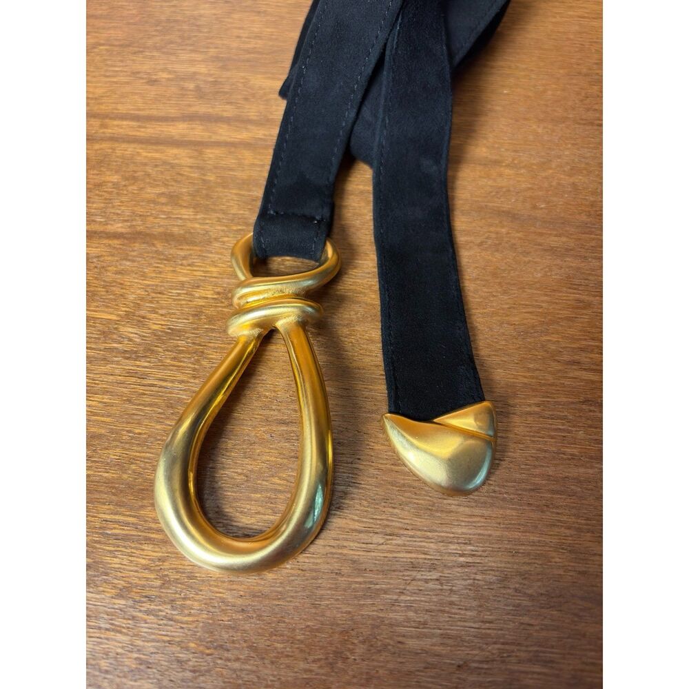 90s VTG Donna Karan x Robert Lee Morris Sculptural Black Tie Belt sz M - Picture 6 of 12